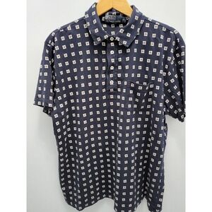 Polo Ralph‎ Lauren Polo Shirt Mens XL Blue All Over Print AOP Squares 4 Button